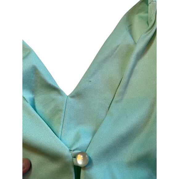Vintage‎ 70s Dress Evening Gown Mint Green Long Maxi V Neck Empire Waist Flowy S - Picture 15 of 16